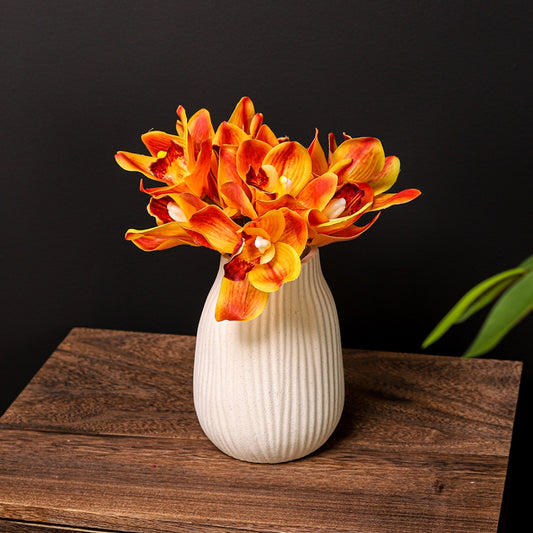 Cymbidium Orchid Flower Bunch with Matte Cream Vase