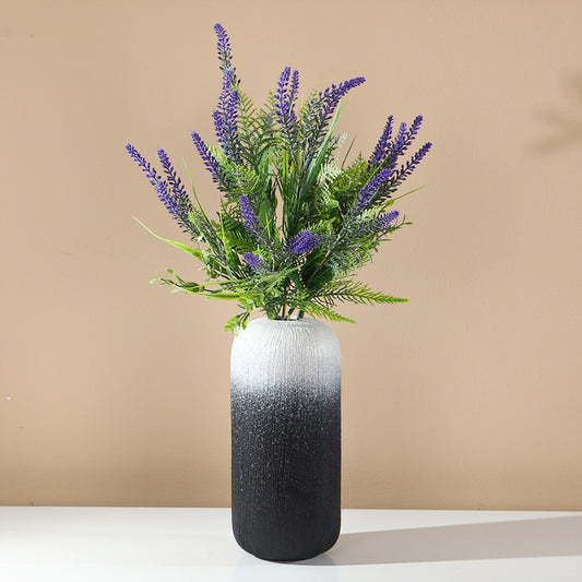 Purple Lavender Flowers with Black & White Ceramic Vase